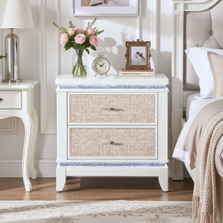 Sunvega White Nightstand with Cooler Bluetooth Speaker and LED Lighting