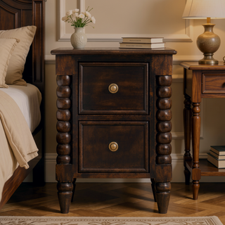 Sunvega Solid Mango Wood Bexley Spindle Bedside Table in Winewood Oak Finish