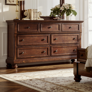Sunvega Transitional Dark Walnut 7-Drawer Dresser with Metal Knobs