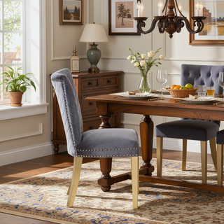 Sunvega Gold Velvet Upholstered Dining Chairs with Tufted Design and Metal Legs
