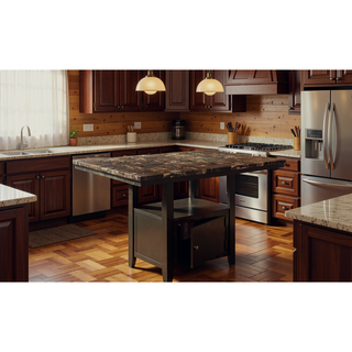 Sunvega Contemporary Brown Faux Marble Rectangular Dining Table with Storage Shelves