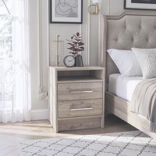 Sunvega Modern Nightstand with Two Spacious Drawers and Metal Handles for Bedroom