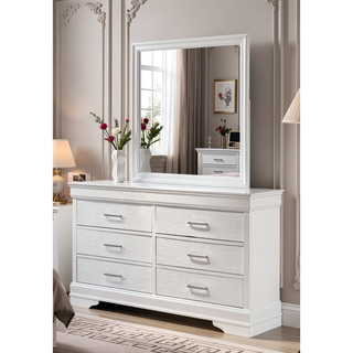 Sunvega Modern 6 Drawer Dresser with Wood Finish and Slat System for Bedroom