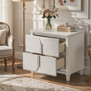 Sunvega Pearl White Finish Luxury Glam 2-Drawer Wooden Bedroom Nightstand