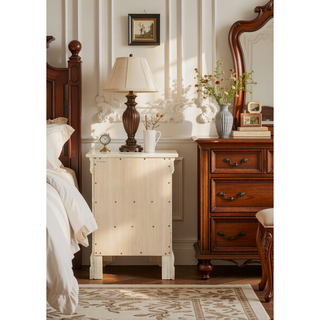 Sunvega Beige Nightstand With Three Drawers For Bedroom Storage