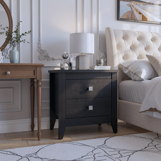Sunvega White Nightstand with Two Spacious Drawers and Four Wooden Legs for Bedroom