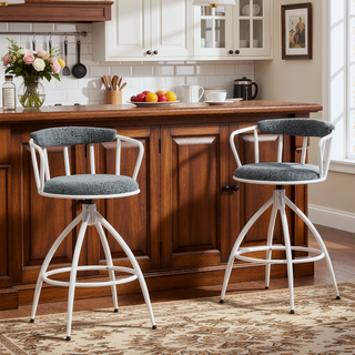Sunvega Modern Industrial Swivel Bar Stool Set of 2 with Cushioned Fabric Seat