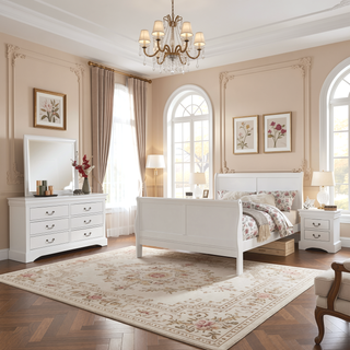 Sunvega Classic Louis Phillipe Style White Finish Two Drawers Nightstand Bedroom Furniture