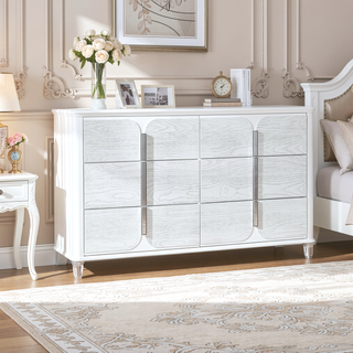 Sunvega White Upholstery Dresser with Textured Drawer Fronts and Spacious Drawers