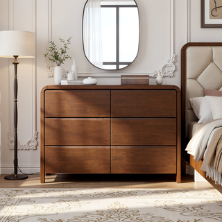 Sunvega Mid Century Modern 6-Drawer Dresser in Solid Wood with Solid Legs