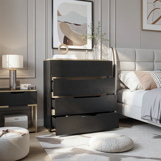 Sunvega Superior Top Four Drawer Dresser in Black and Light Oak Finish