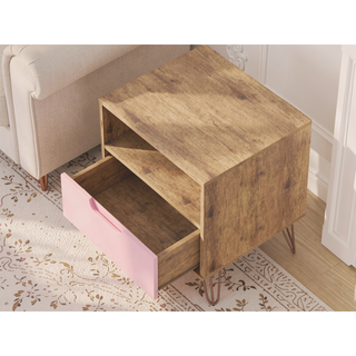 Sunvega Mid-Century Modern Pink Nightstand with Drawer and Open Shelf