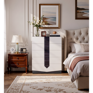 Sunvega Zebrano Accent Contemporary High Gloss White Nightstand