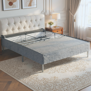 Sunvega Foldable Twin-Size Metal Mattress Bed Base with Removable Linen Cover