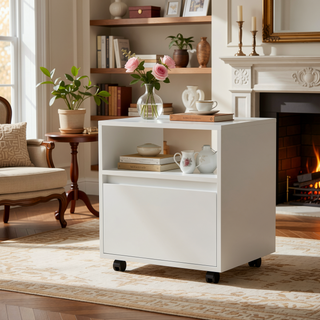 Sunvega White 1-Drawer Nightstand with Smooth Rolling Casters and Spacious Top Surface