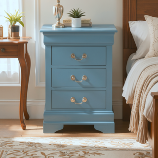 Sunvega Traditional Teal Bedroom Nightstand with Three Drawers for Storage