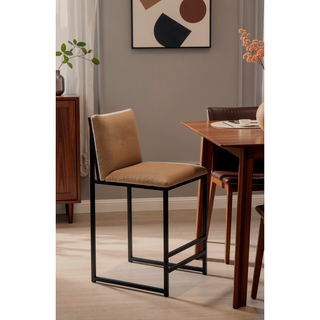 Sunvega Upholstered Linen Bar Stools Set of 2 with Metal Frame and Footrest