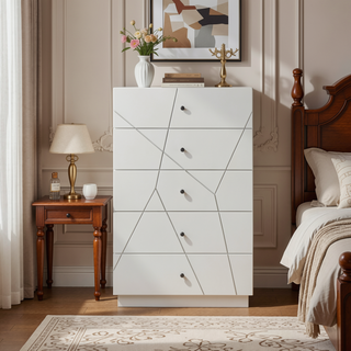 Sunvega Ultra Modern White Finish Nightstand with 2 Drawers and Embossed Lines Design
