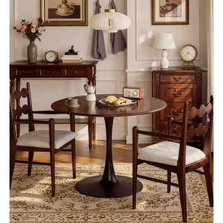 Sunvega Modern Round Dining Table with MDF Top and Sturdy Steel Base for Kitchen
