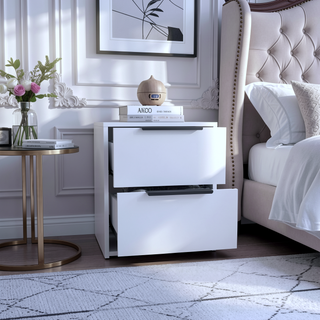 Sunvega Light Gray Nightstand with Two Drawers and Metal Handles for Bedroom