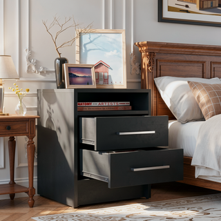 Sunvega Modern Nightstand with Two Spacious Drawers and Metal Handles for Bedroom