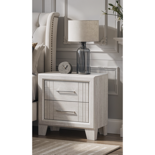 Sunvega Contemporary White Beige Finish Wooden Nightstand with Two Drawers