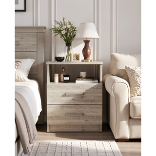 Sunvega Modern Nightstand with Two Drawers and Shelf for Bedroom or Living Room