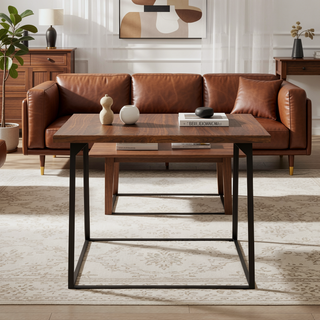 Sunvega Handcrafted Modern Industrial Walnut Veneer Dining Table for 6