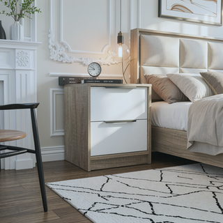 Sunvega Light Gray Nightstand with Two Drawers and Metal Handles for Bedroom