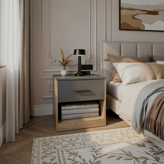 Sunvega Modern Alder 19.7" High Nightstand with Drawer and Open Shelf