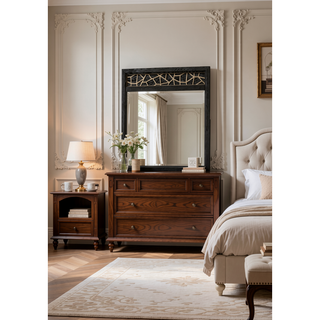 Sunvega Modern Wooden Mirror with Chrome Accents and Unique Custom Pattern