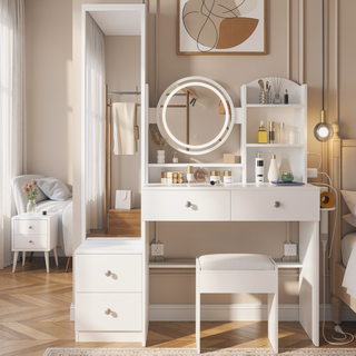 Sunvega Full Body Mirror Cabinet Vanity Table with Adjustable LED Lights and Power Station