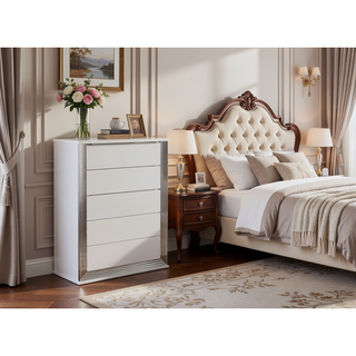 Sunvega Modern White LED Nightstand With Sleek High Gloss Finish