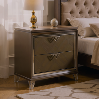 Sunvega Dark Champagne Nightstand with Two Drawers and Mirror Trim