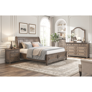 Sunvega Antique Brown Finish Nightstand with Hidden Drawer and Bun Feet