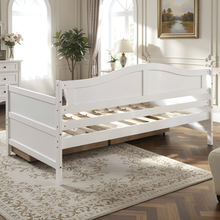 Sunvega Twin Wooden Daybed with Trundle Sofa Bed for Bedroom Living Room Gray