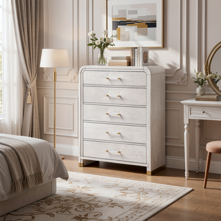 Sunvega Fluted Gold Metal Nightstand with Spacious Drawer and Rounded Sides