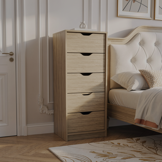 Sunvega Slim 5-Drawer Storage Chest of Drawers in Natural Oak for Limited Space