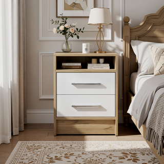 Sunvega Light Gray Nightstand with Two Spacious Drawers and Top Shelf for Bedroom