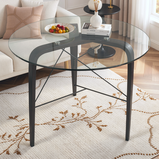 Sunvega Mid-Century Modern Round Dinette Table with Tempered Glass Top and Tripod Base