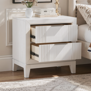 Sunvega Antique White Finish Modern Nightstand with 2 Dovetail Drawers and Reeded Fronts