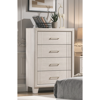 Sunvega Contemporary White Beige Finish Wooden Nightstand with Two Drawers