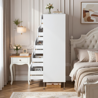 Sunvega 5-Drawer Chest with Wooden Case-Frame and Chrome Metal Legs