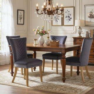 Sunvega Gold Velvet Upholstered Dining Chairs with Tufted Design and Metal Legs