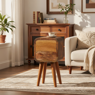 Sunvega Ultra-Compact Solid Mango Wood Bedside Table with Two Drawers