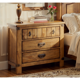 Sunvega Cottage Style Weathered Elm Nightstand with USB Charger and Felt Drawers