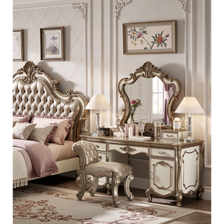 Sunvega Antique Contrast Finish Poly Resin Vanity Stool with Nailhead Trim