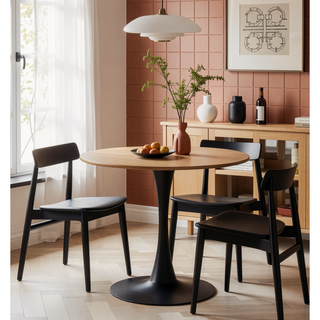 Sunvega Modern Round Dining Table with MDF Top and Sturdy Steel Base for Kitchen