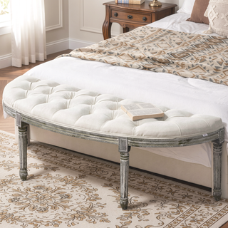 Sunvega French Inspired Semi-Circle Upholstered Bench with Tufted Design for Bedroom