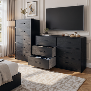 Sunvega Sturdy MDF Frame Dresser with Six Spacious Fabric Drawers